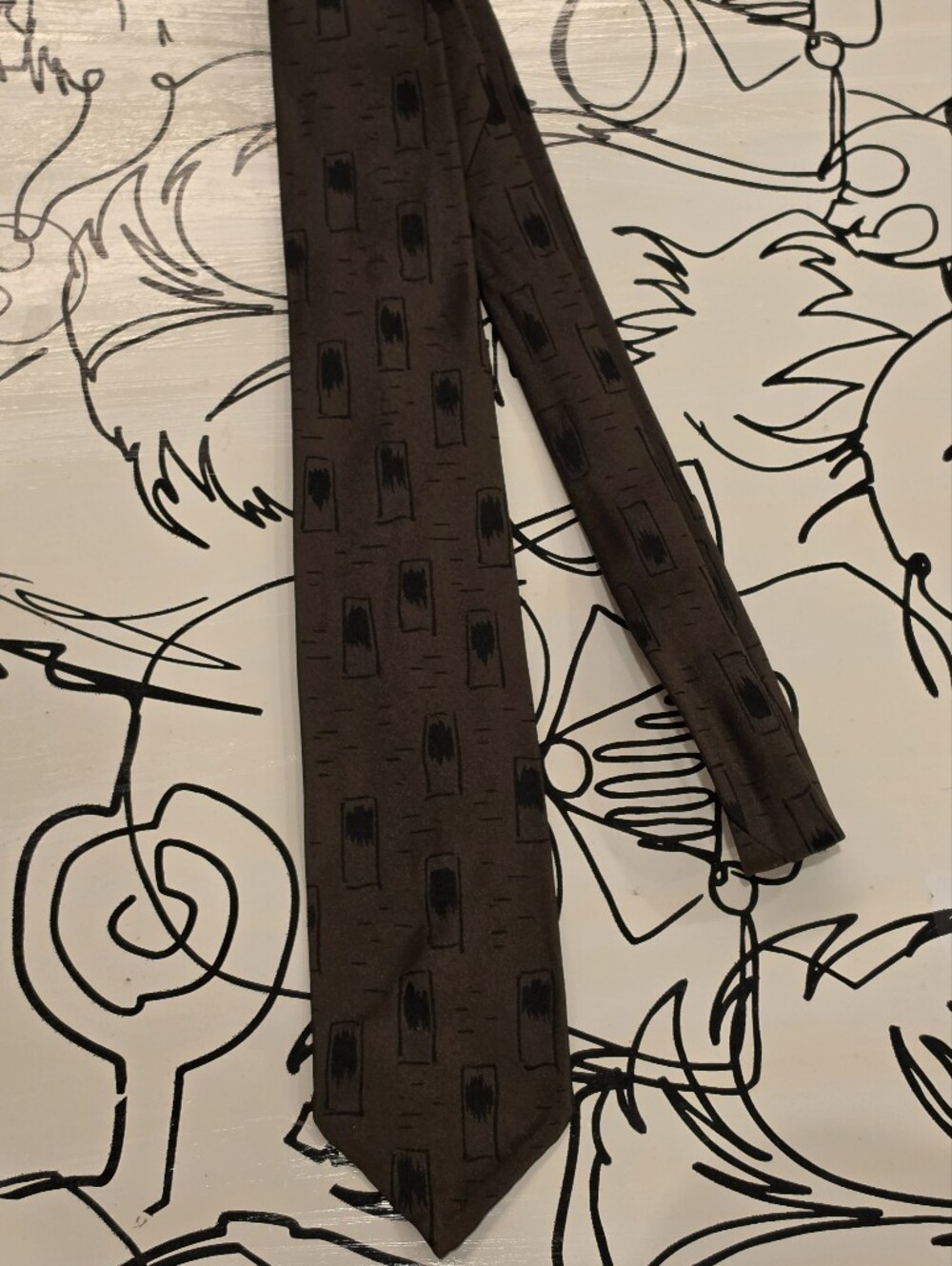 Vintage J. S. Posse St. Louis All Silk Tie Italy Brown Abstract Bark Block 56x2.
